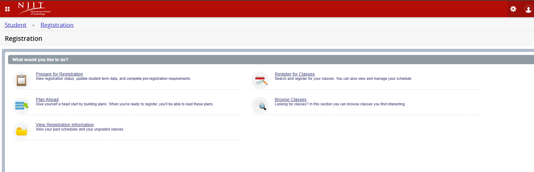 NJIT banner XE registration dashboard