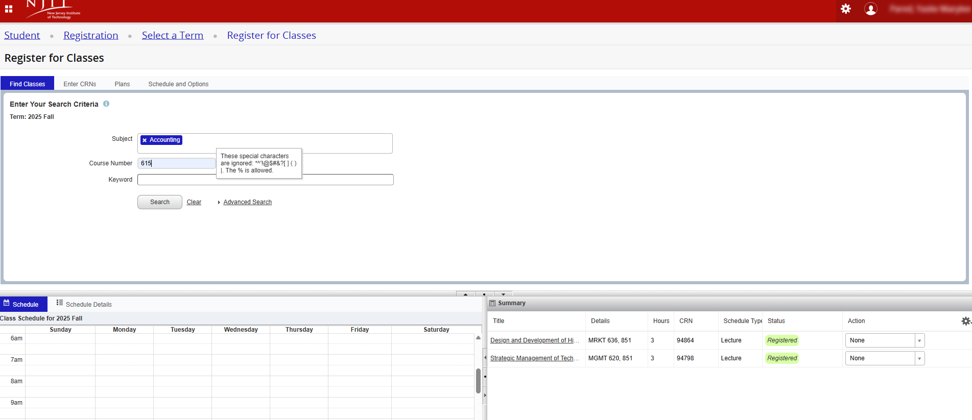 NJIT banner course search